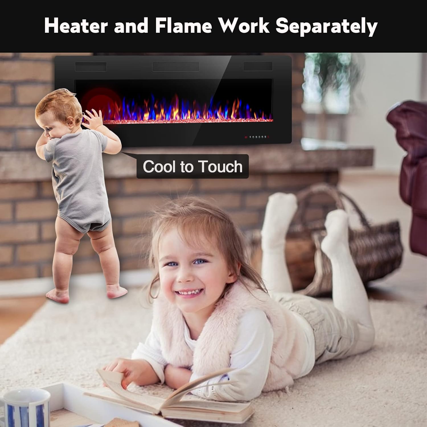 RWFLAME 50 Inch Electric Fireplace with Touch Screen and Remote