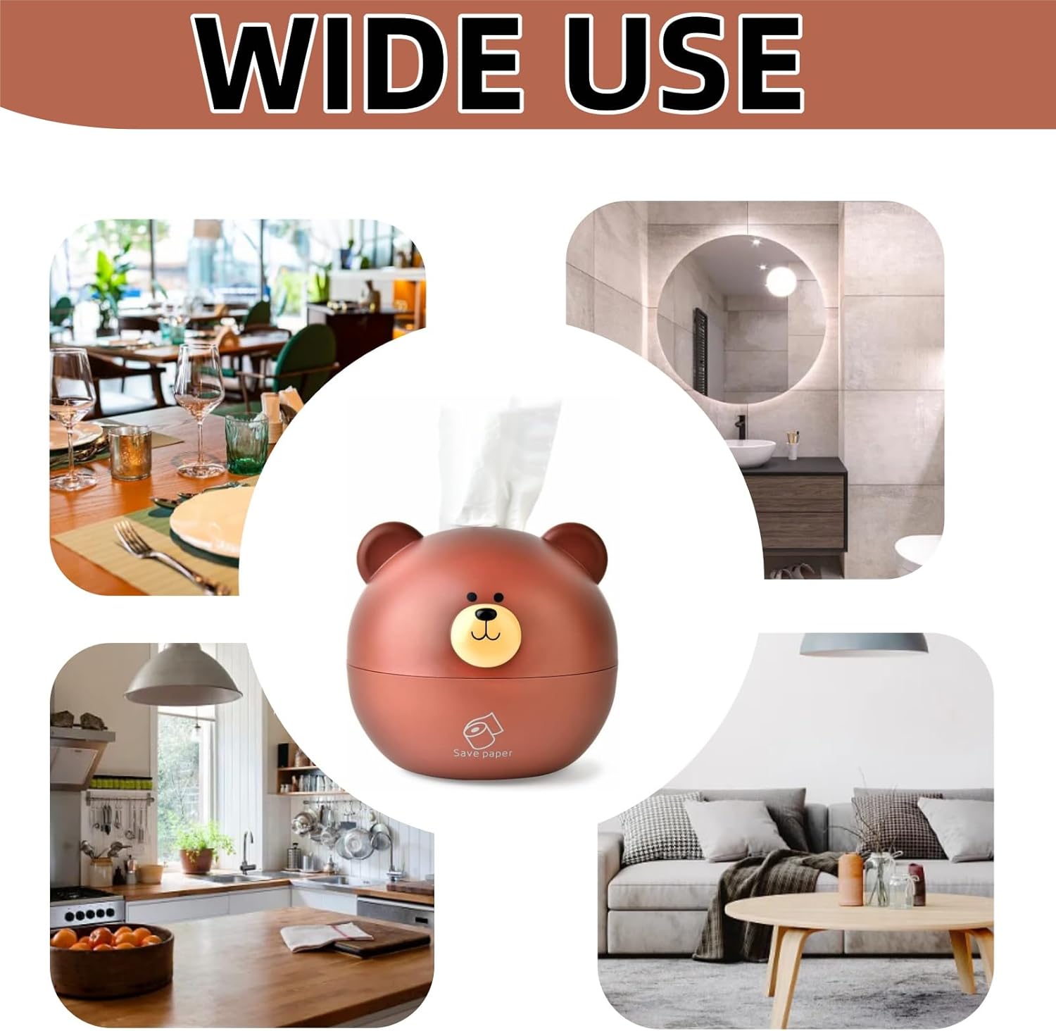 Cute Bear Tissue Holder Cartoon Style Round Dispenser for Home