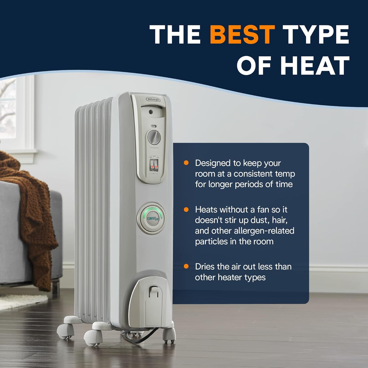 DeLonghi 1500W Oil Filled Radiator Heater with ComfortTemp