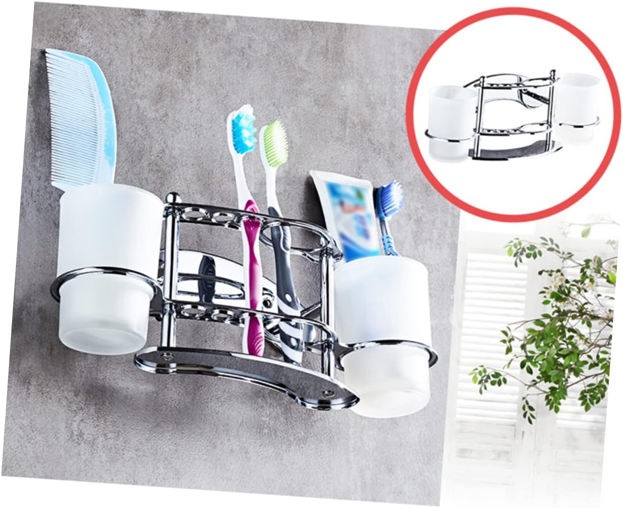 LIFKOME Wall Mount Stainless Steel Gargle Cup Toothbrush Holder