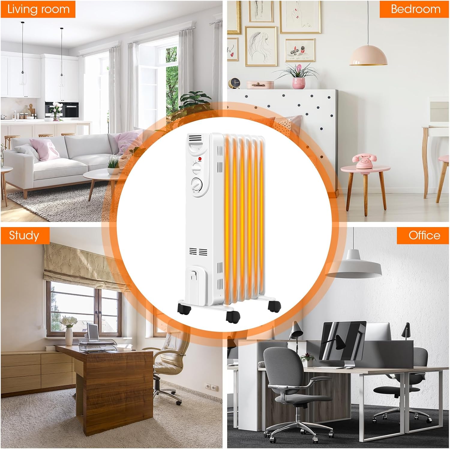 S AFSTAR 1500W Oil Heater with 3 Settings and Safety Features
