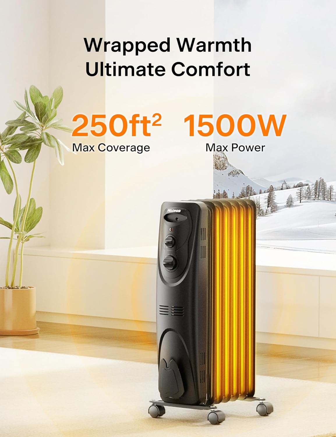 PELONIS PHO15A2AGB 1500W Oil Filled Space Heater Black
