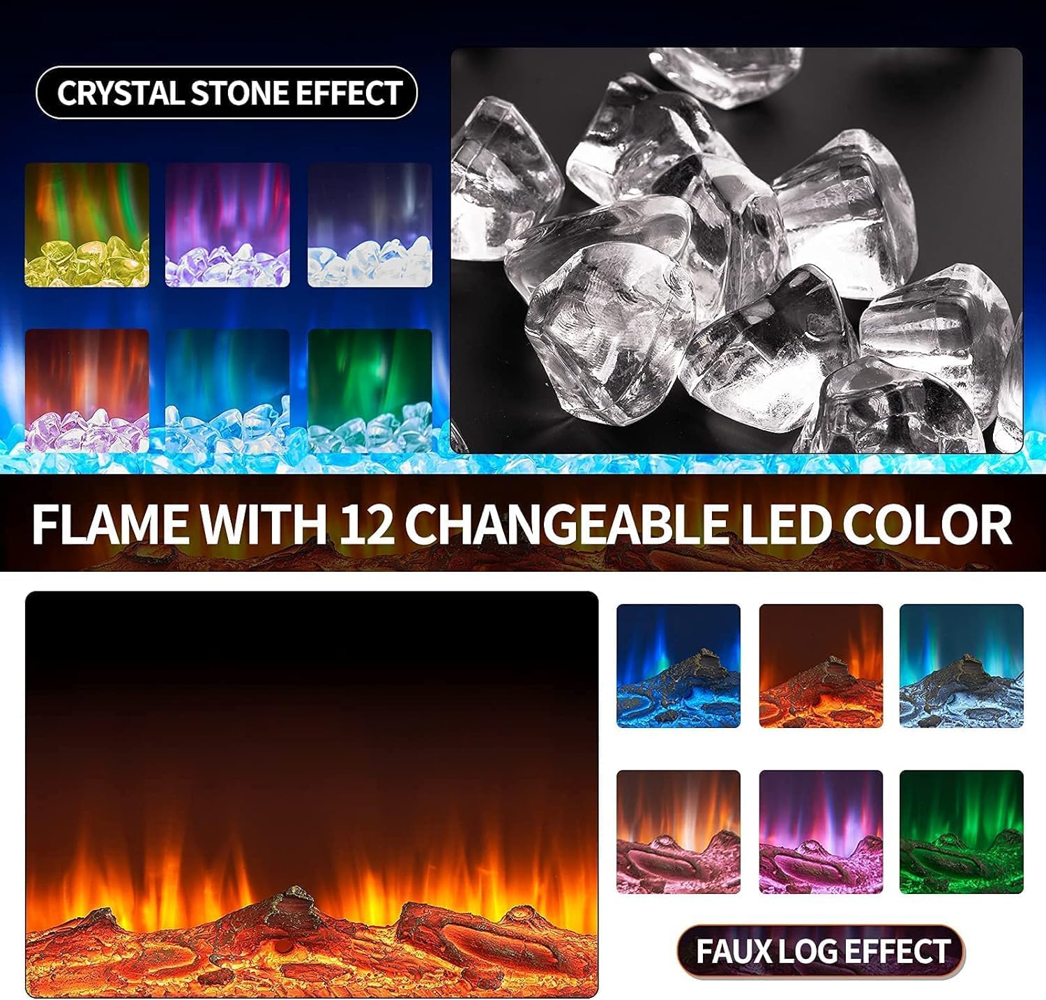 oneinmil Electric Fireplace 50 Inch WallMounted