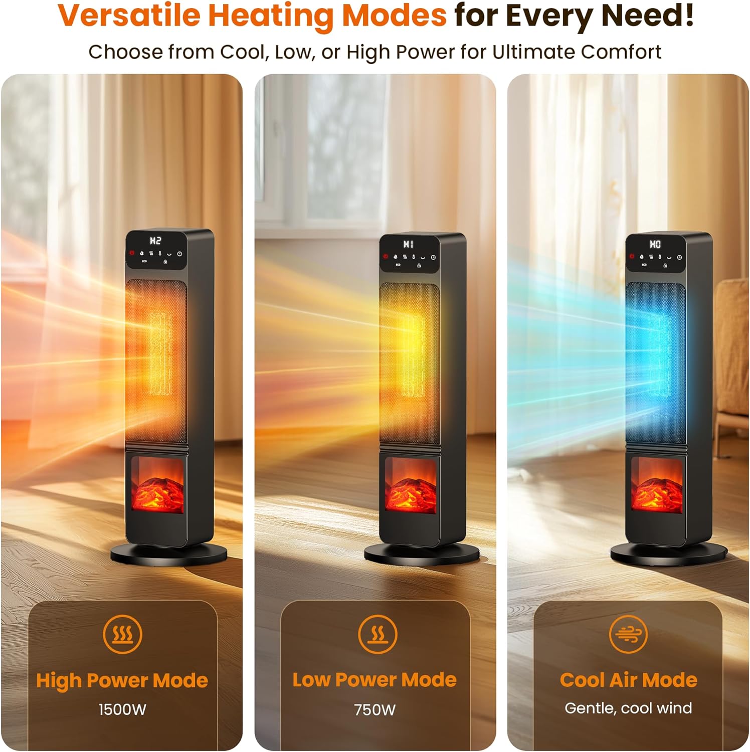 Riseon 1500W Electric Fireplace Heater with Remote Child Lock and 3D Flame