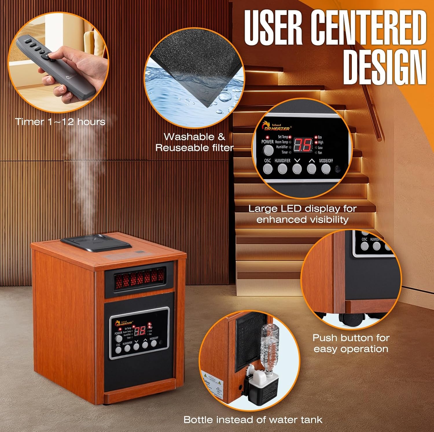Dr Infrared Heater DR-998 1500W Portable with Humidifier