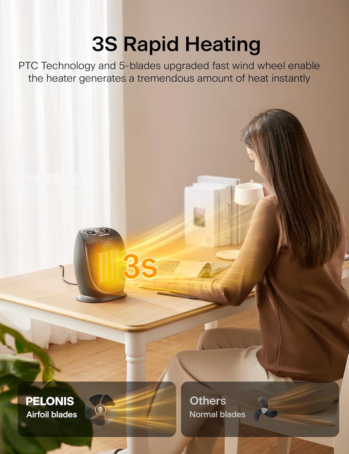 PELONIS PHTA1ABB 1500W Space Heater with Fan Quiet Safe