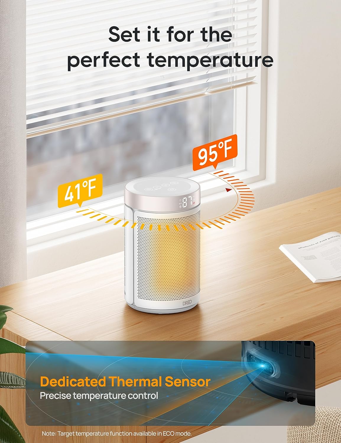 Dreo Space Heater with Thermostat Remote 1500W PTC Ceramic 5 Modes 12H Timer