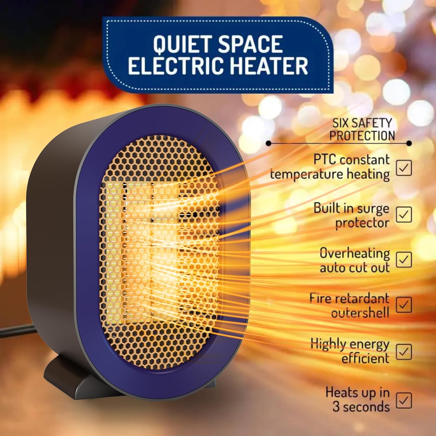 Huihong Matte Purple Electric Space Heater with Thermostat