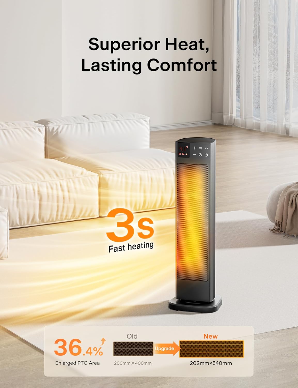 PELONIS 1500W Oscillating Ceramic Space Heater with ECO Mode