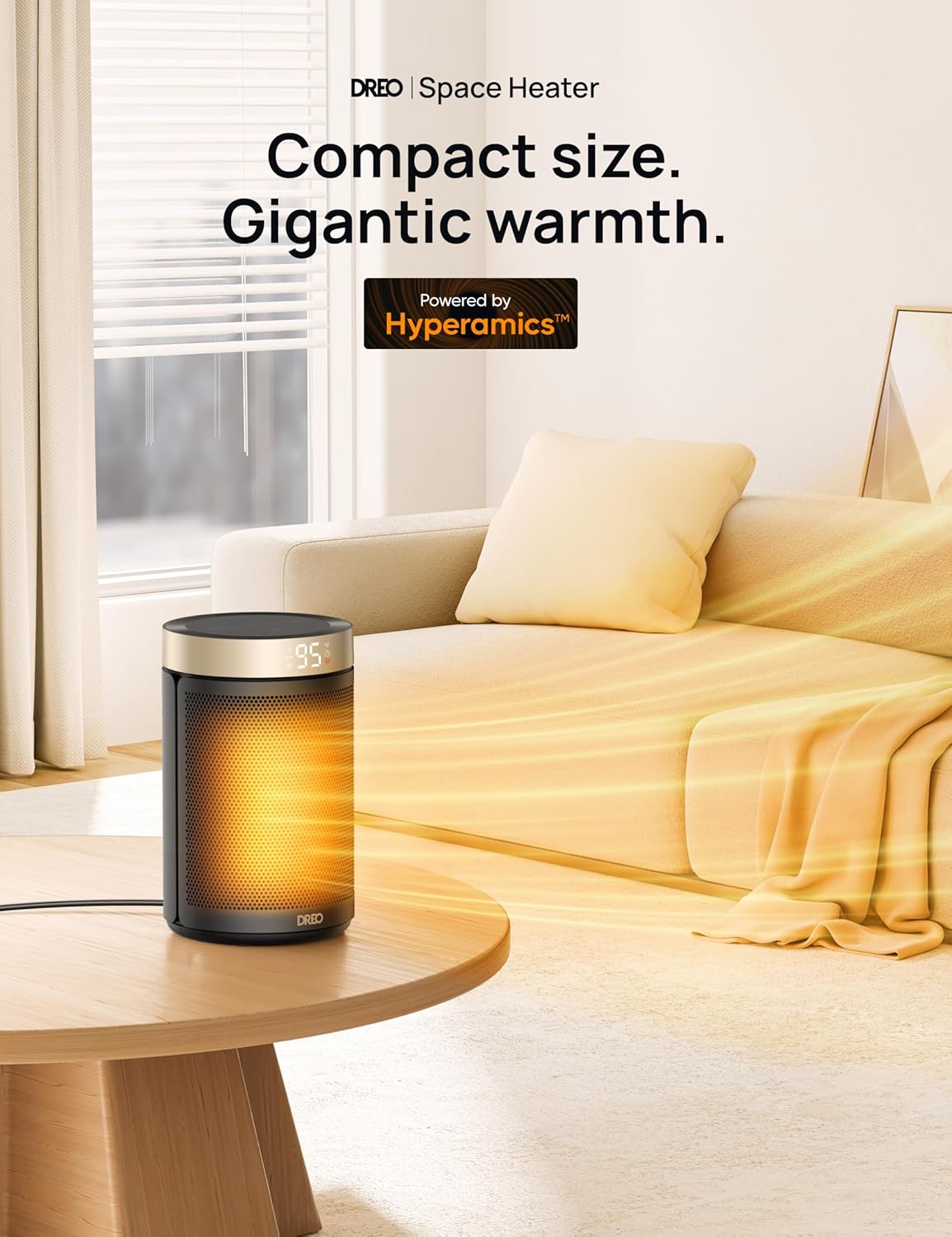 Dreo Space Heater - 1500W PTC Ceramic with Thermostat and Remote
