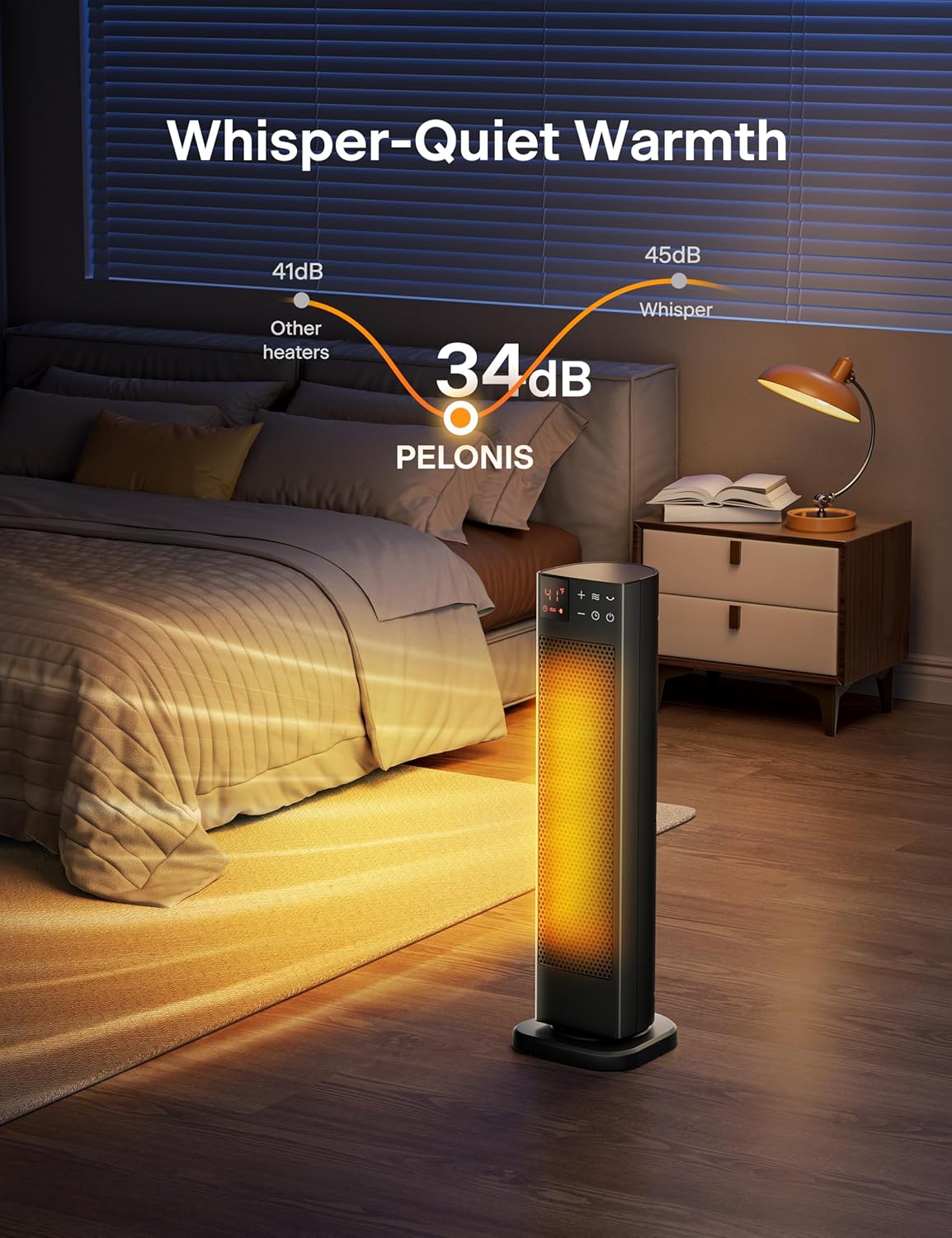PELONIS 1500W Oscillating Ceramic Space Heater with ECO Mode