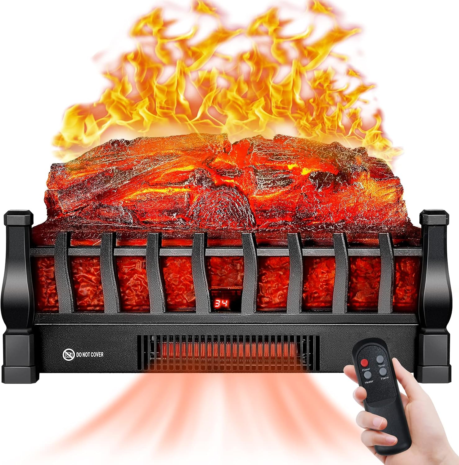 Riseon Electric Fireplace Logs with Remote Control 5 Flame Levels