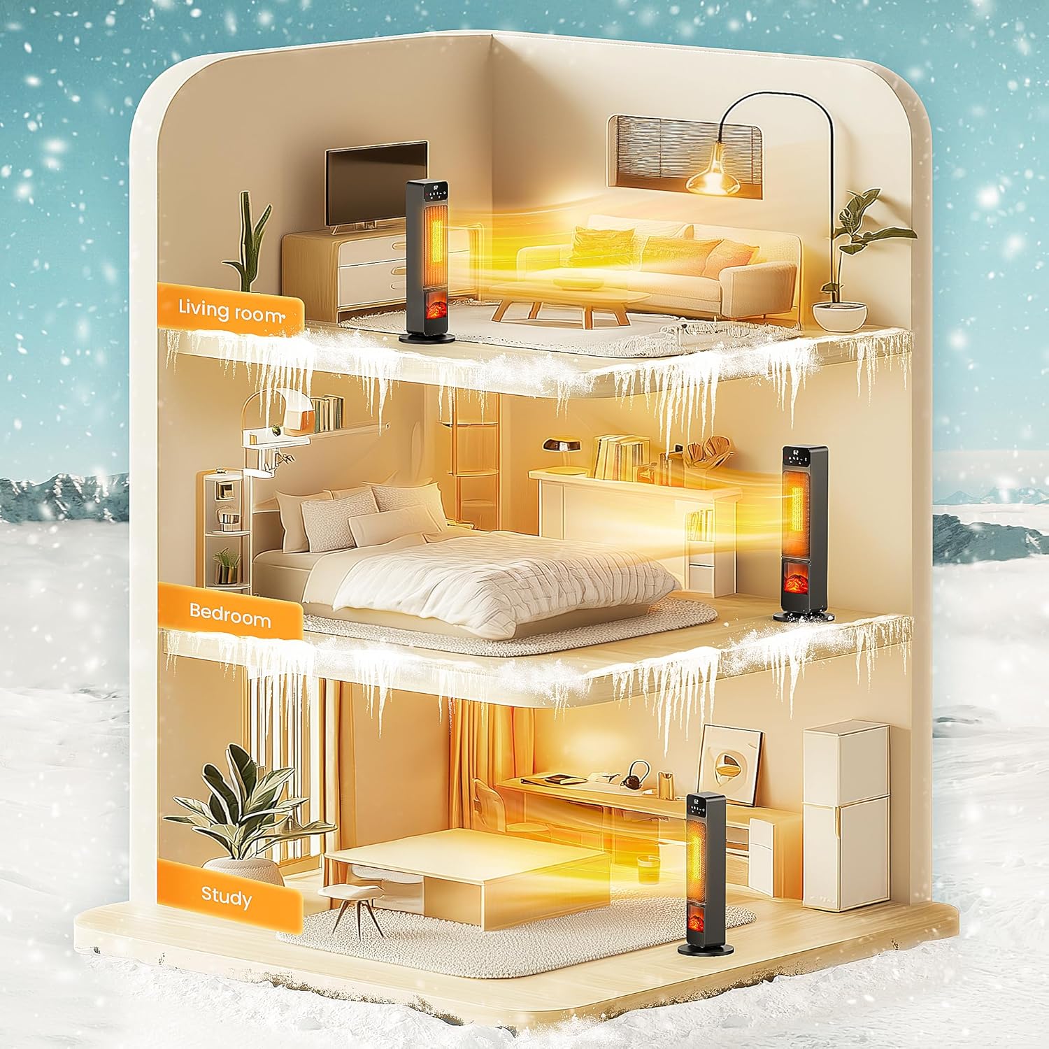 Riseon 1500W Electric Fireplace Heater with Remote Child Lock and 3D Flame