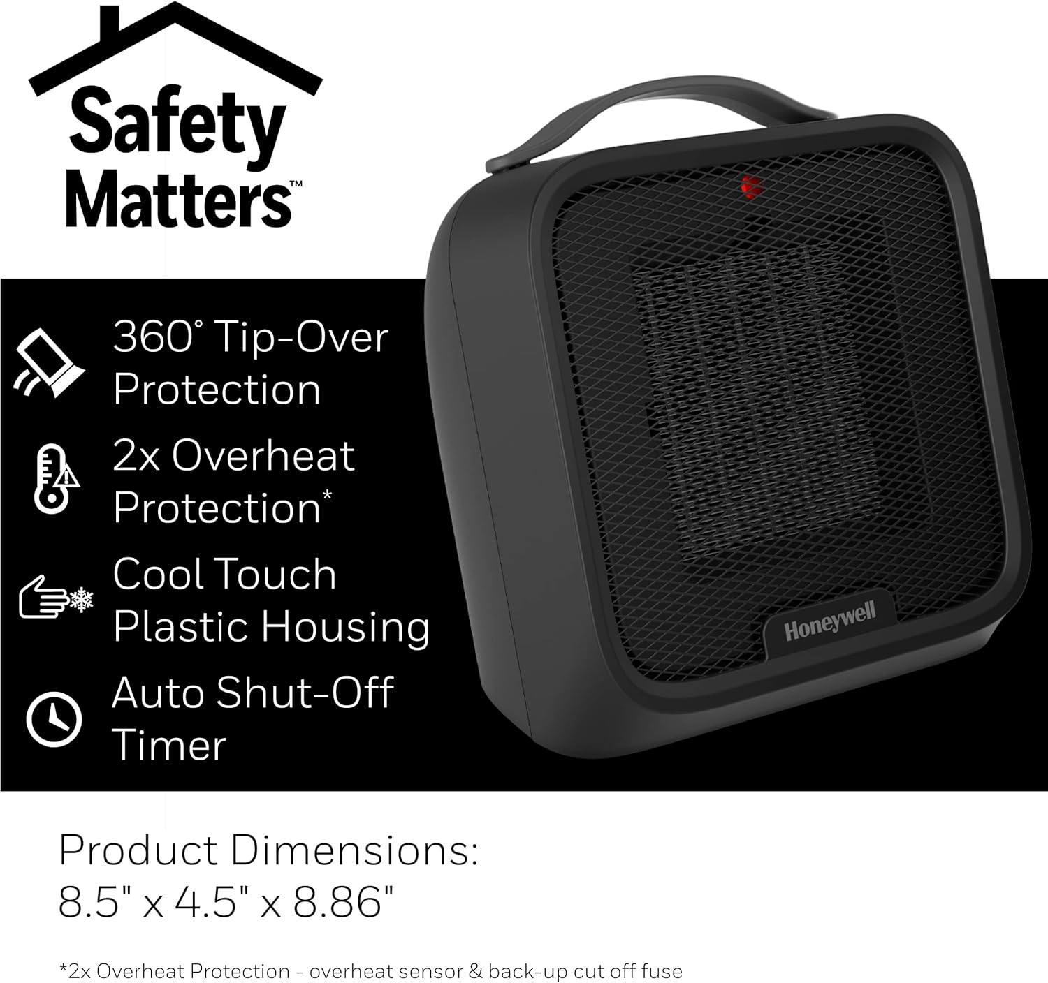 Honeywell UberHeat Plus Ceramic Space Heater for Small Rooms Black