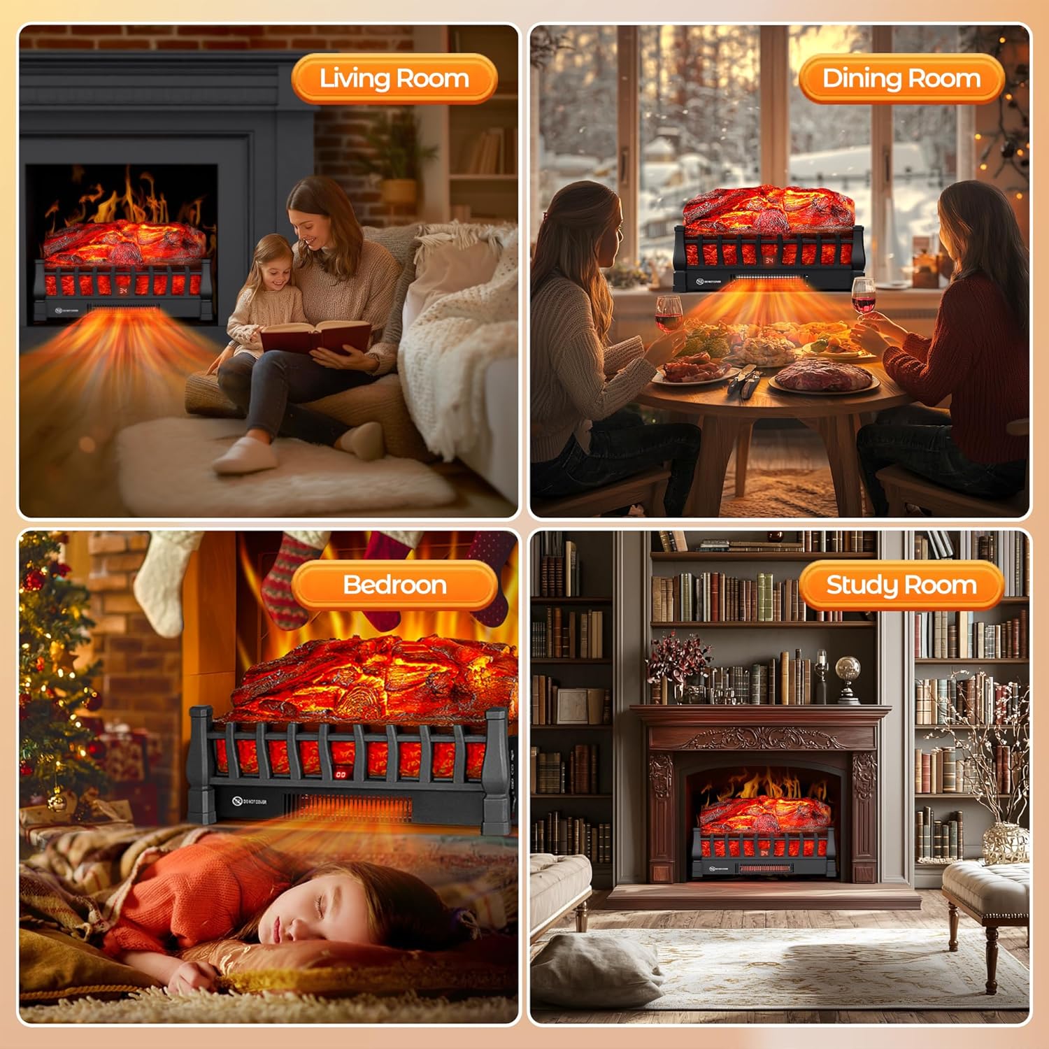 Riseon Electric Fireplace Logs Heater with Remote