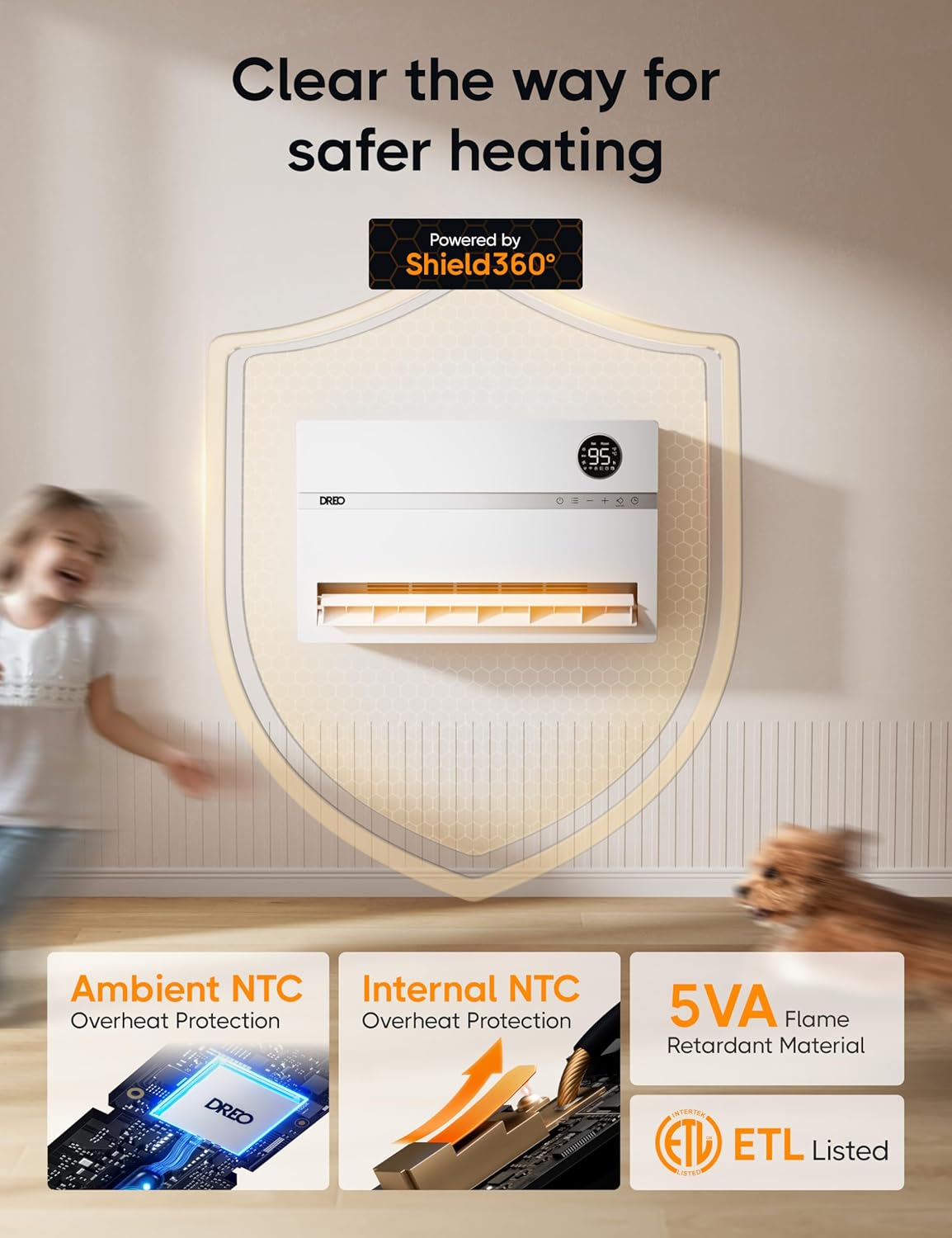Dreo Smart Wall Heater with Alexa 1500W Oscillation Timer and Remote Control