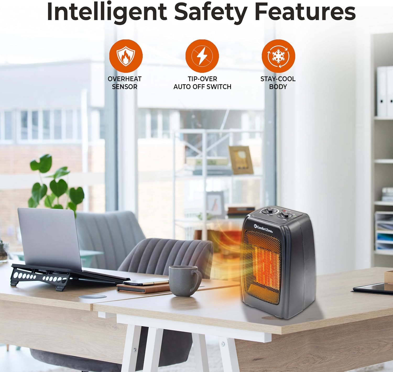 Comfort Zone CZ442E Ceramic Heater - 1500W Portable with Thermostat