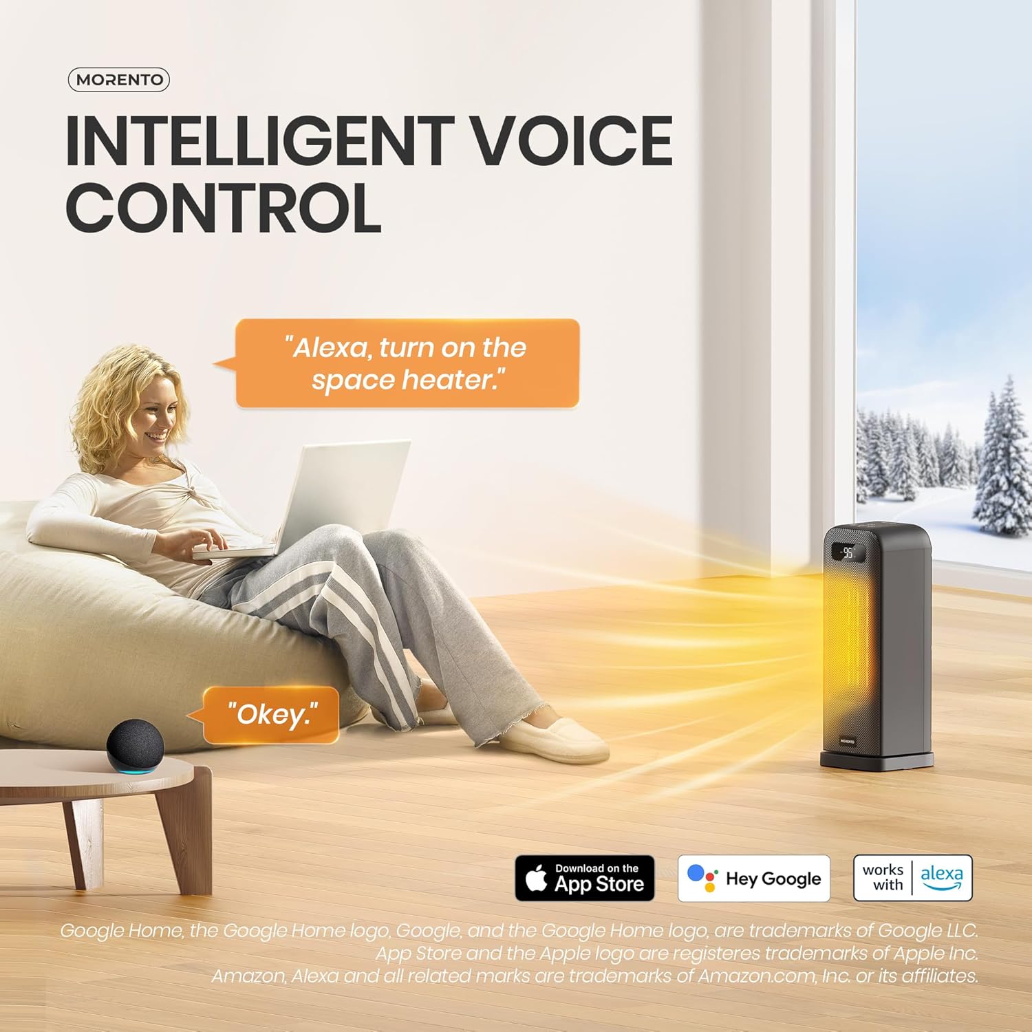 MORENTO Smart Electric Space Heater with Wi-Fi and Voice Control