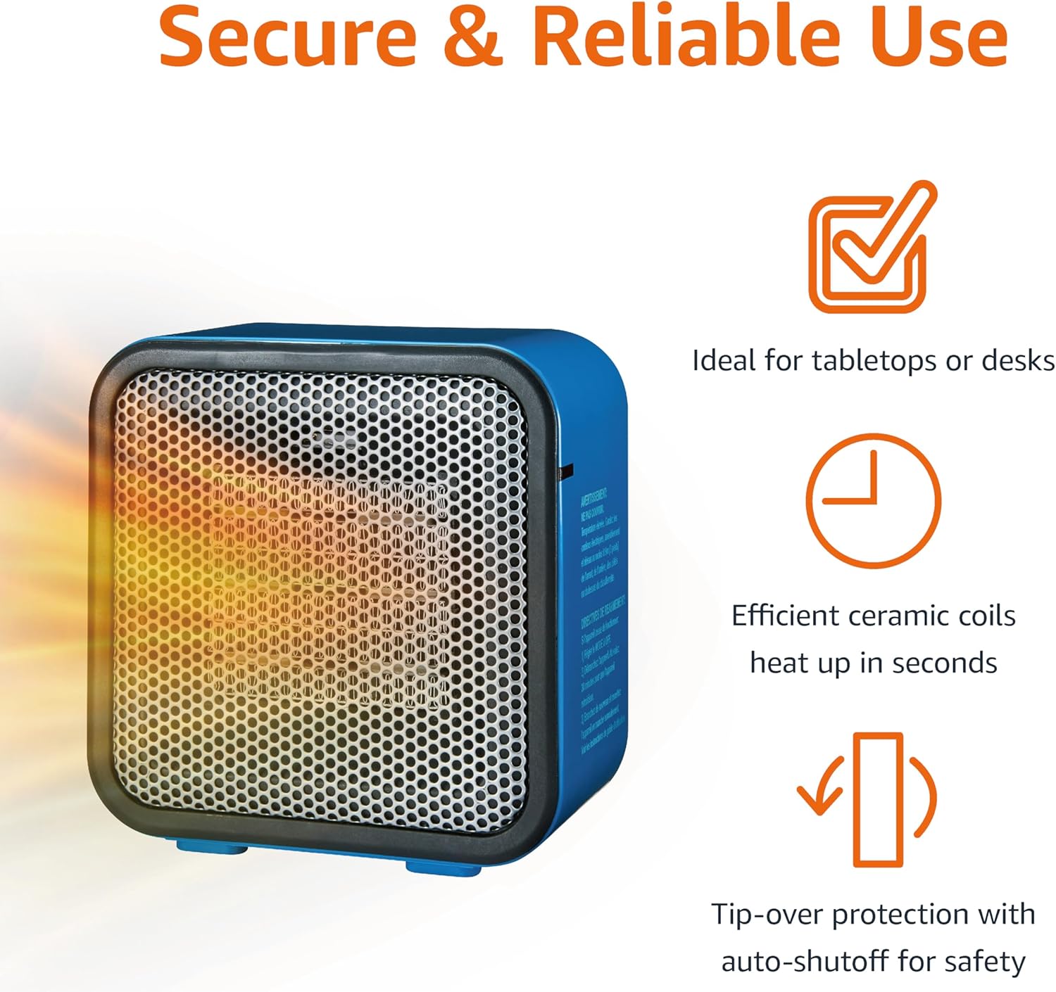 Amazon Basics 500W Ceramic Space Heater Blue Compact Lightweight Safe