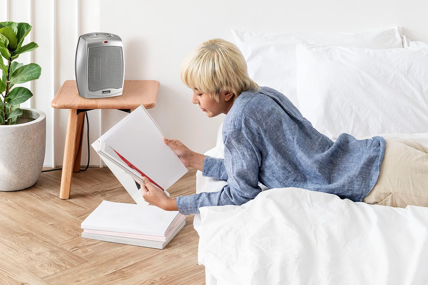 Lasko Compact Electric Space Heater with Thermostat and Fan Mode