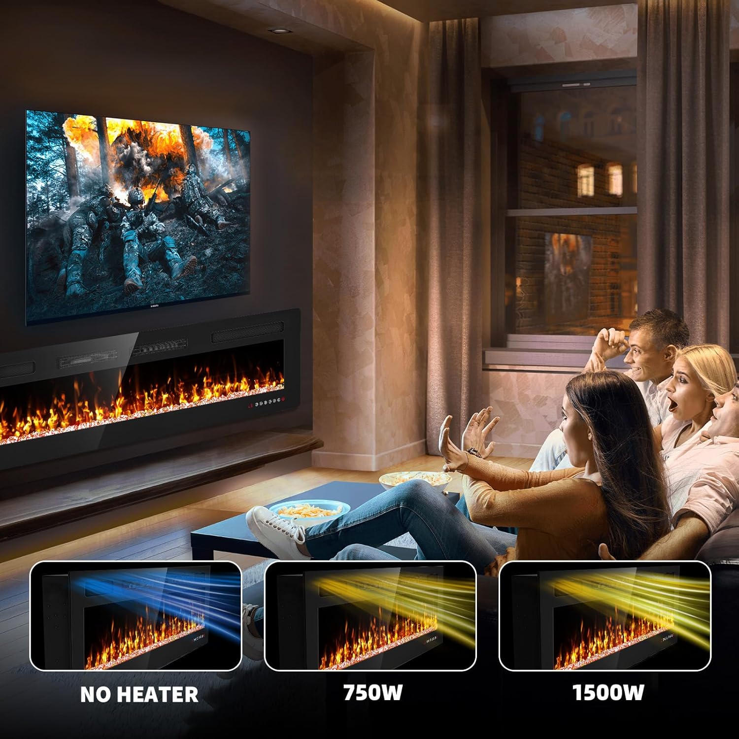 72 Inch Ultra Thin Electric Fireplace with Remote and Touch Screen