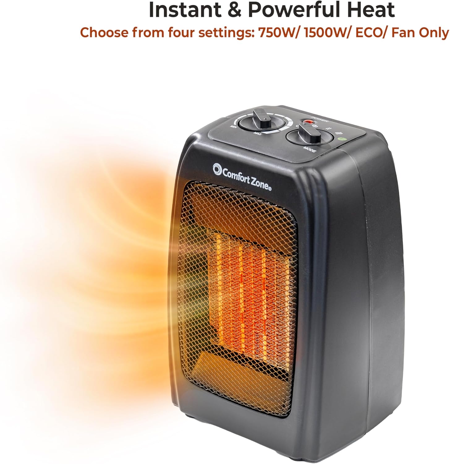 Comfort Zone CZ442E Ceramic Heater - 1500W Portable with Thermostat