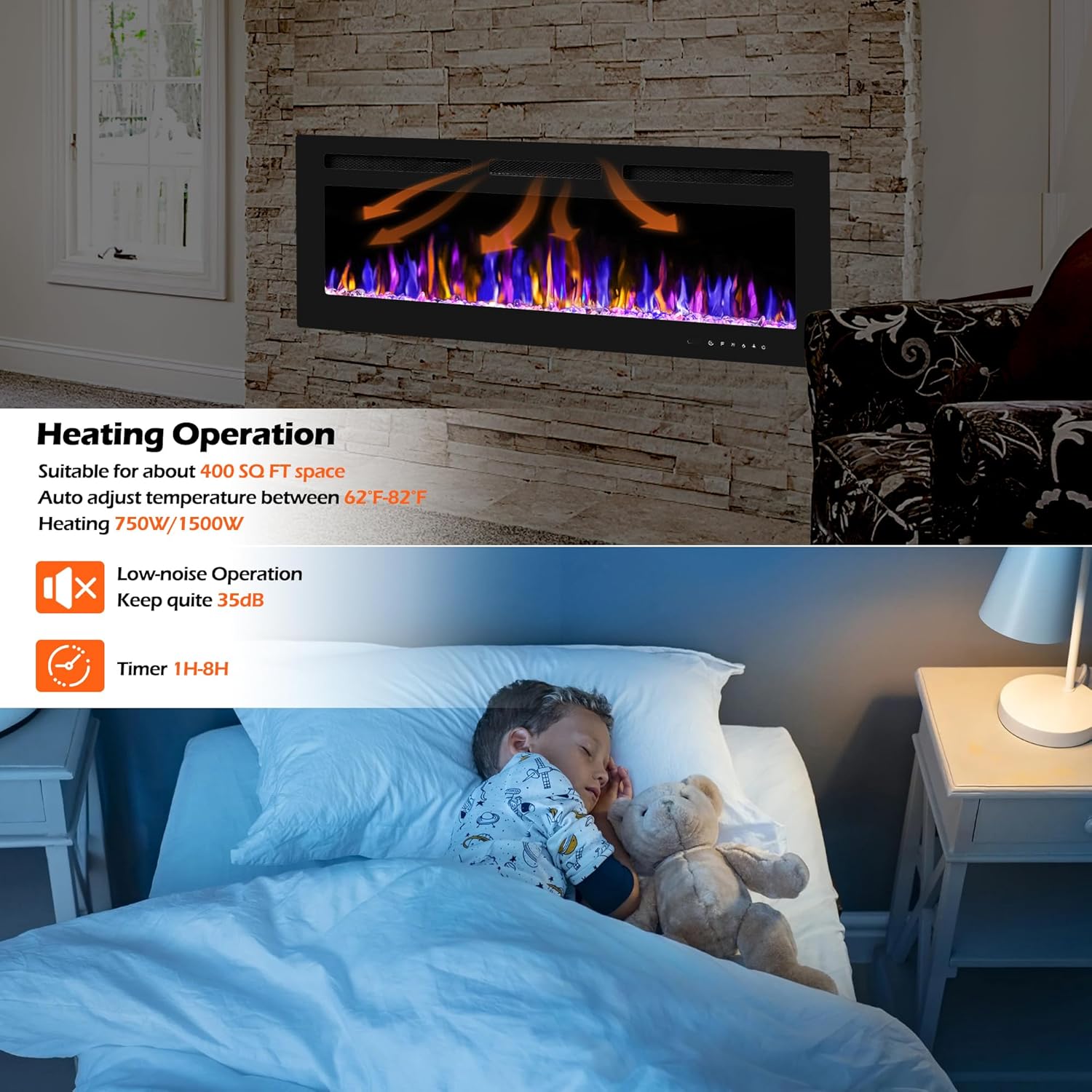 BETELNUT 50 Electric Fireplace with Remote Control 1