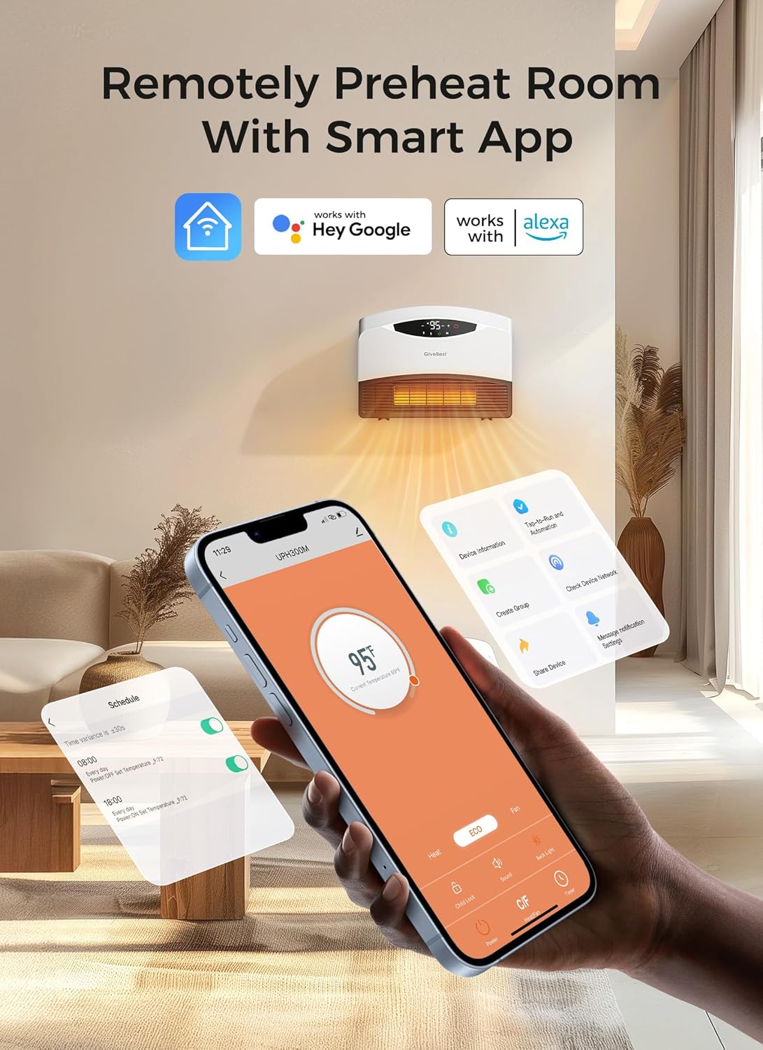 GiveBest Electric Wall Heater with WiFi and Remote Control