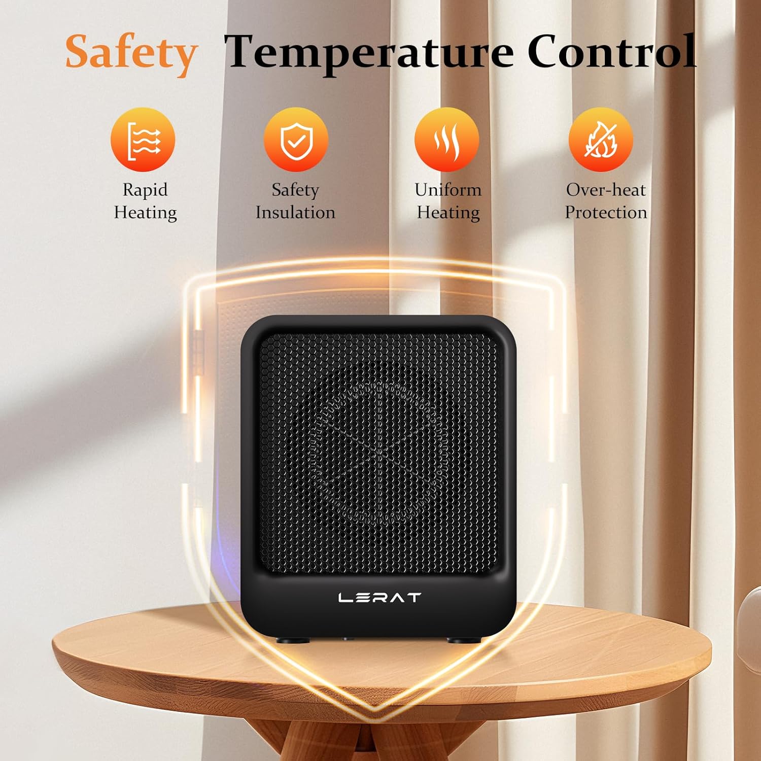 Lerat 500W Electric Space Heater with 2 Speeds Black