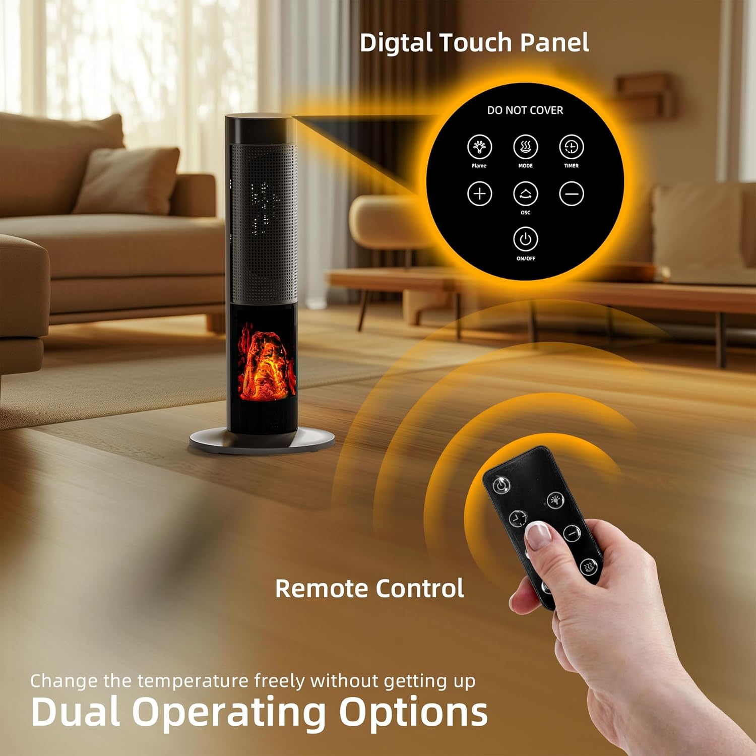 Fierscial 1500W Electric Fireplace Heater with ECO Mode and 3D Flame