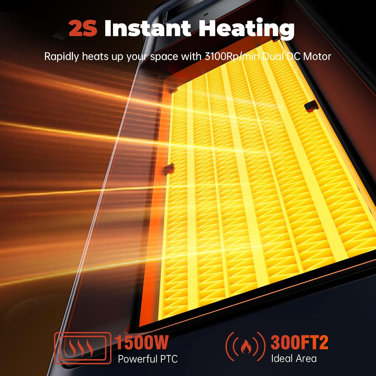 Portable Electric Heater with Remote - 1500W PTC Ceramic for Home Office