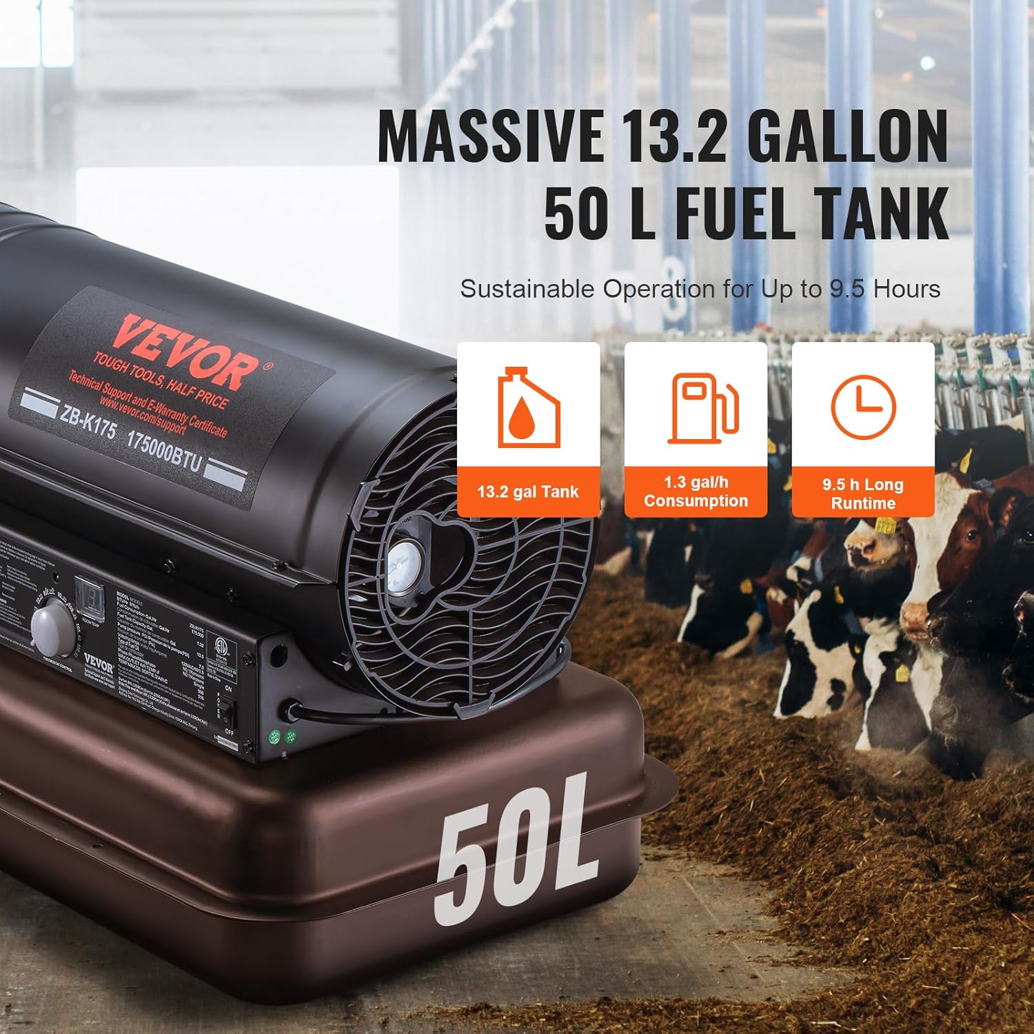 VEVOR Kerosene Heater 175000 BTU with 132 Gallon Tank