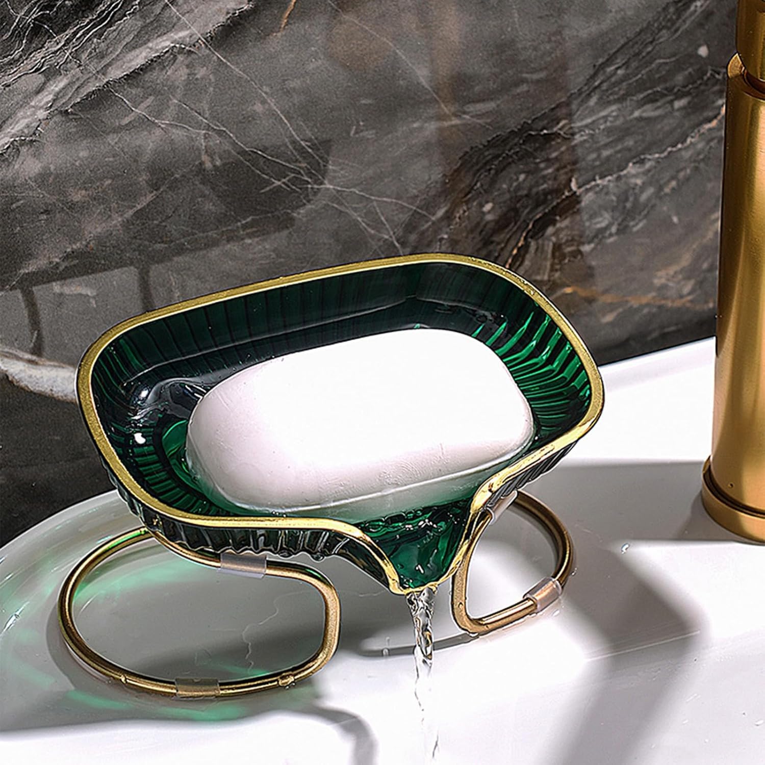 Stylish Soap Dish with Drain Spout and Metal Frame 1
