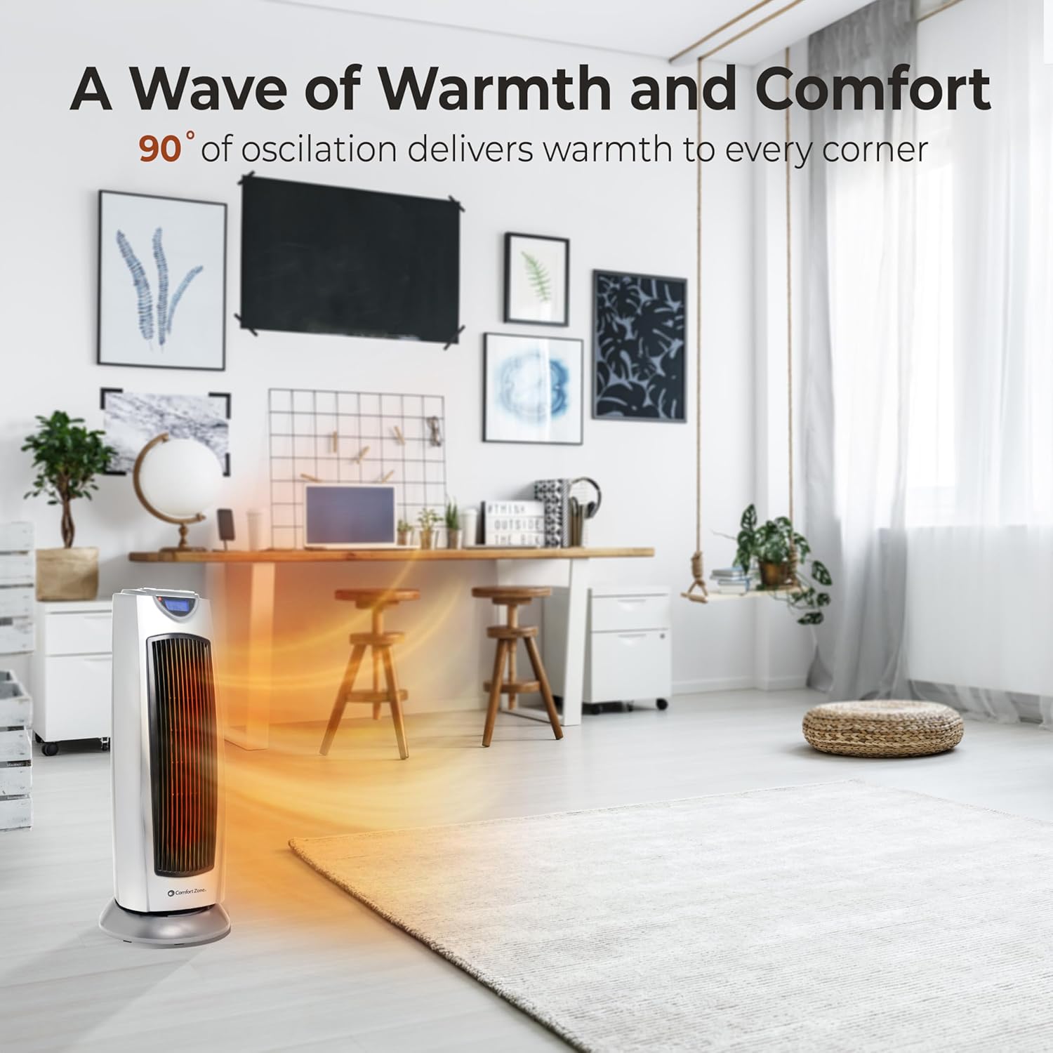 Comfort Zone 1500W Oscillating Tower Space Heater with Remote