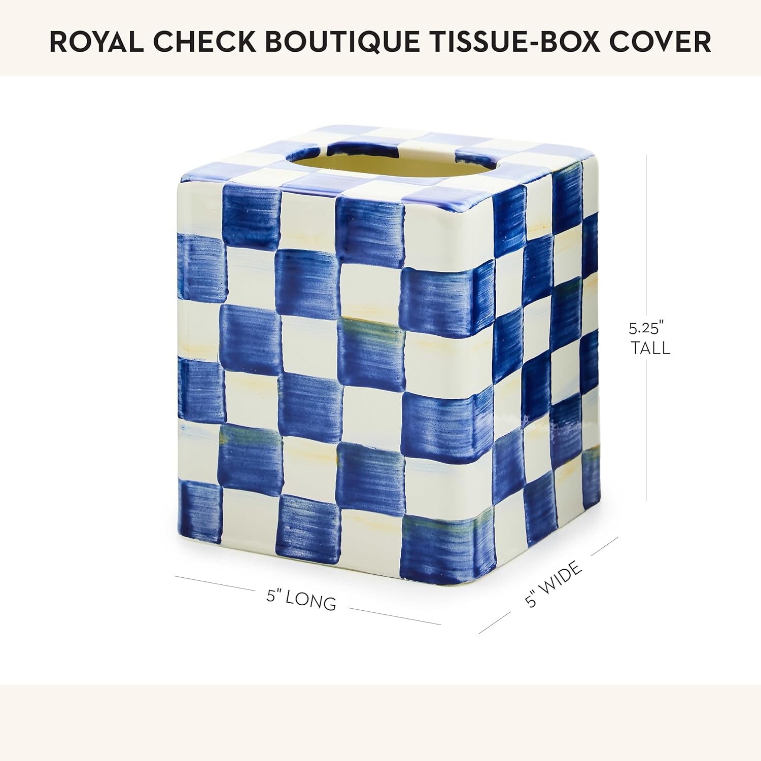 MACKENZIE-CHILDS Tissue Box Cover Square Blue-and-White Royal Check