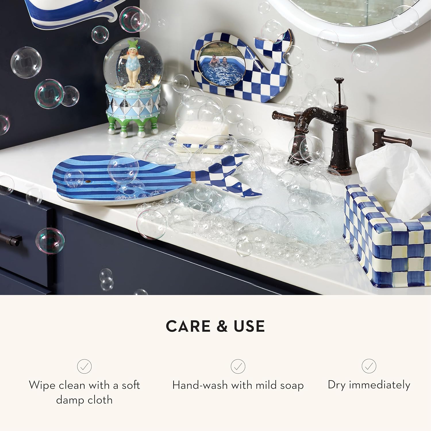 MACKENZIE-CHILDS Tissue Box Cover Square Blue-and-White Royal Check