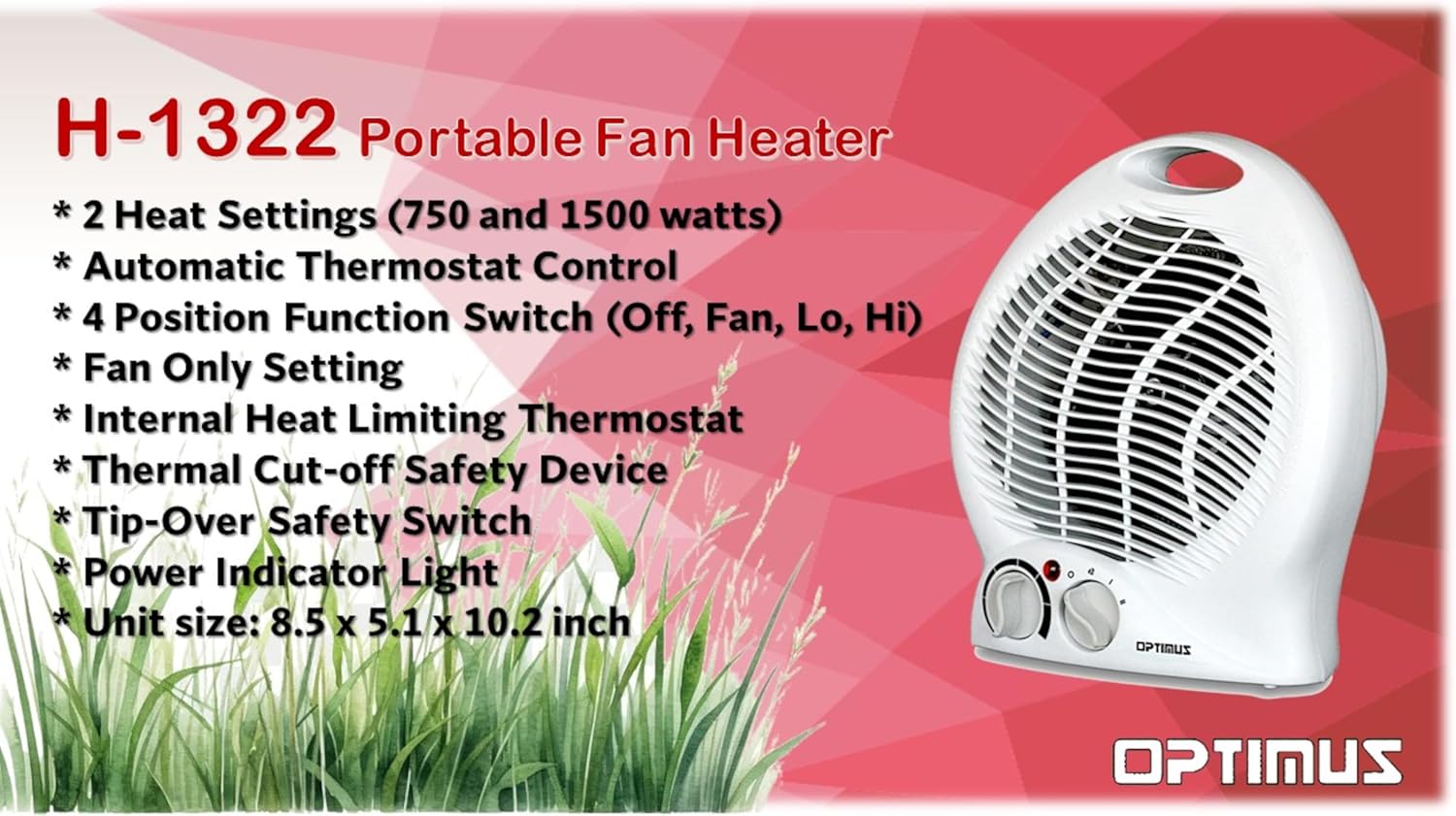 Optimus H-1322 2-Speed Fan Heater with Thermostat