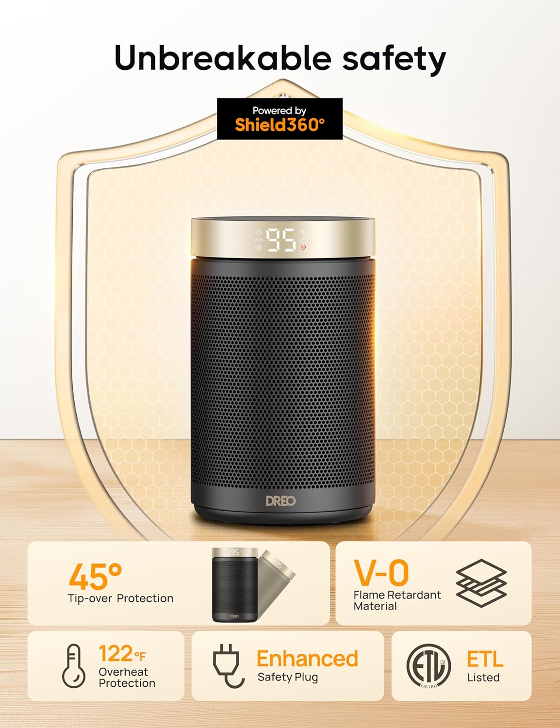 Dreo Space Heater - 1500W PTC Ceramic with Thermostat and Remote