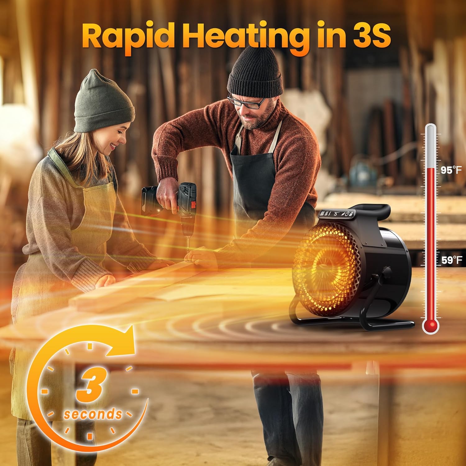 Riseon 1500W Electric Outdoor Heater with Remote Control and 3 Modes