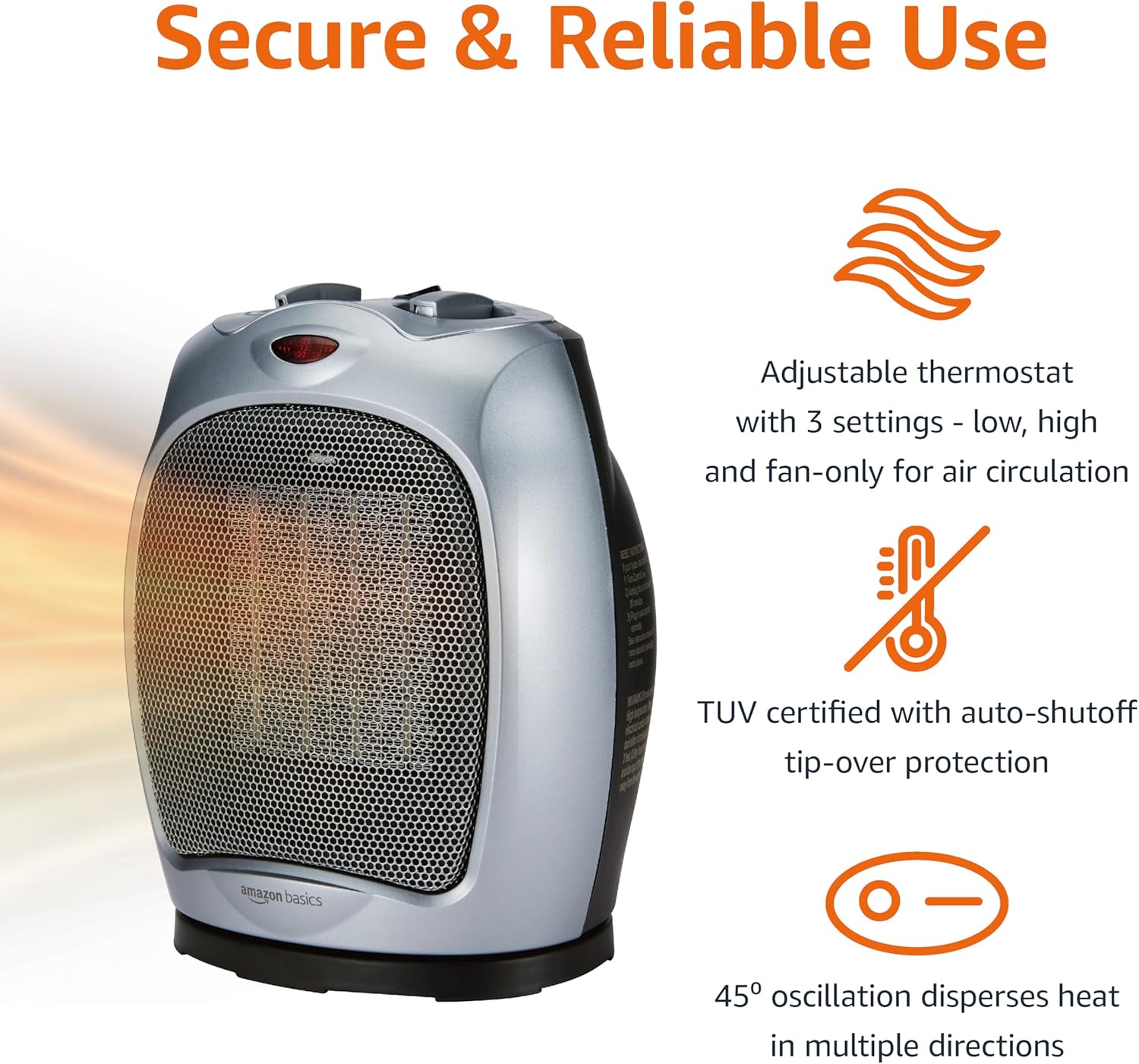Amazon Basics 1500W Oscillating Ceramic Space Heater with Safety Features