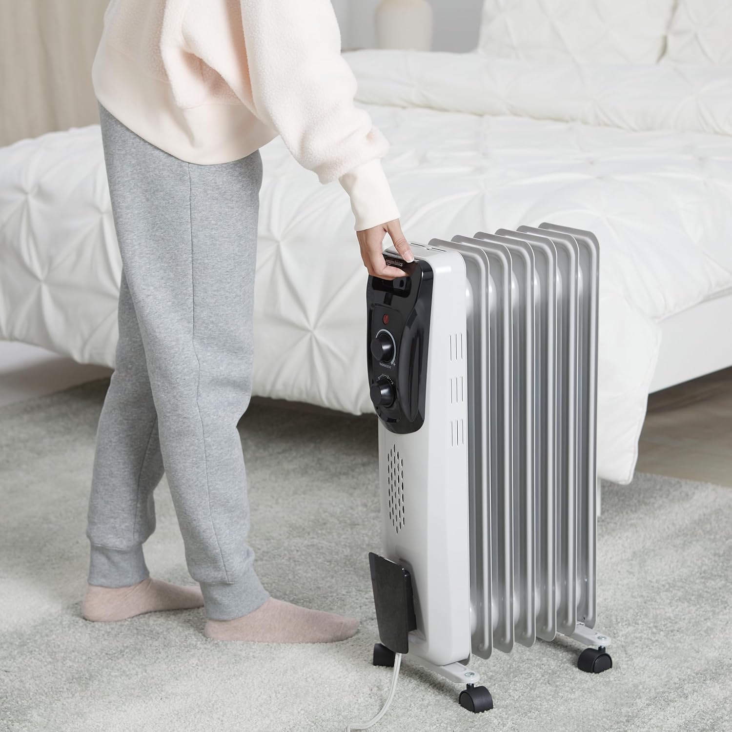 Amazon Basics 1500W Oil Radiator Heater with 3 Settings White