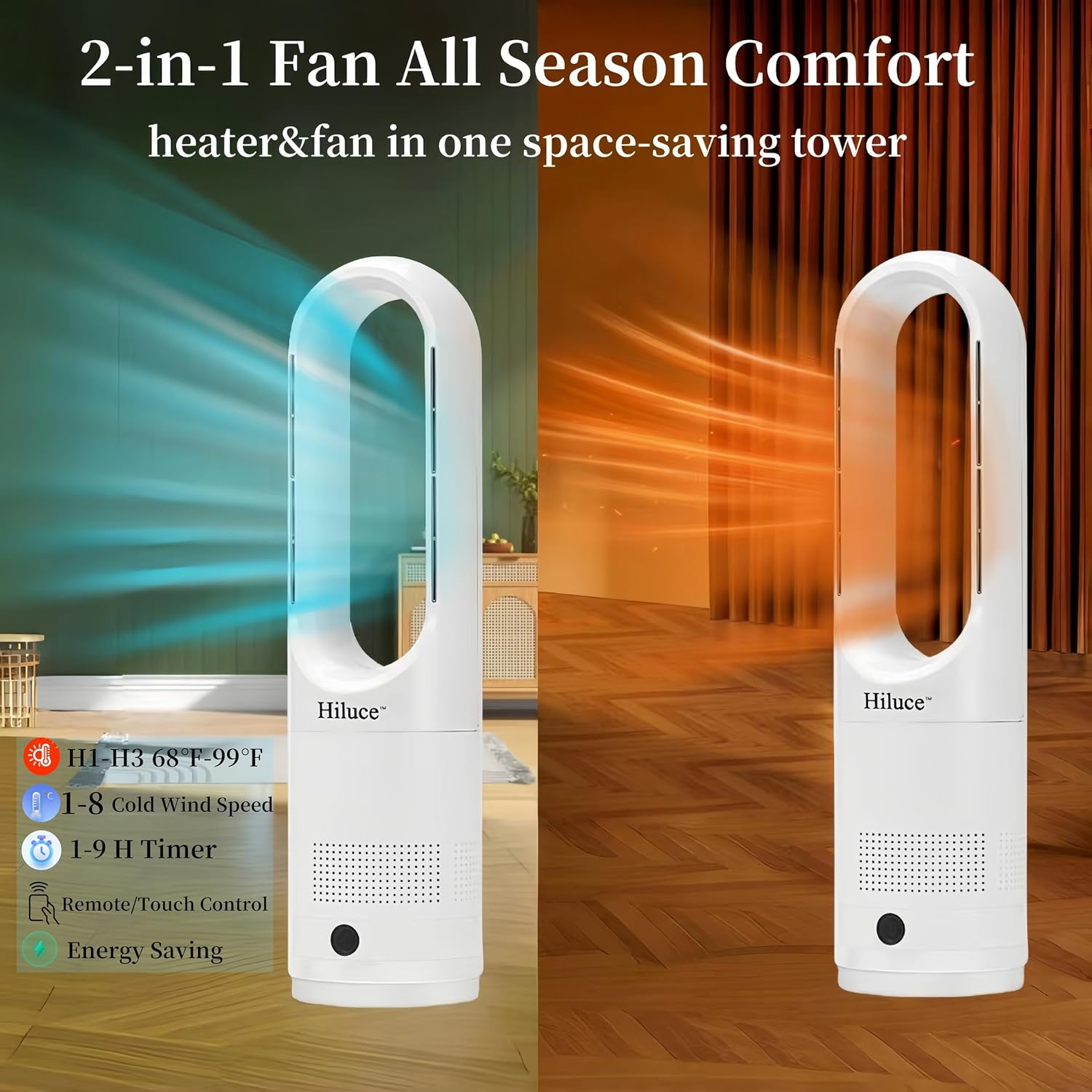 Hiluce All Season Fan Heater Combo with Remote and 80 Oscillating