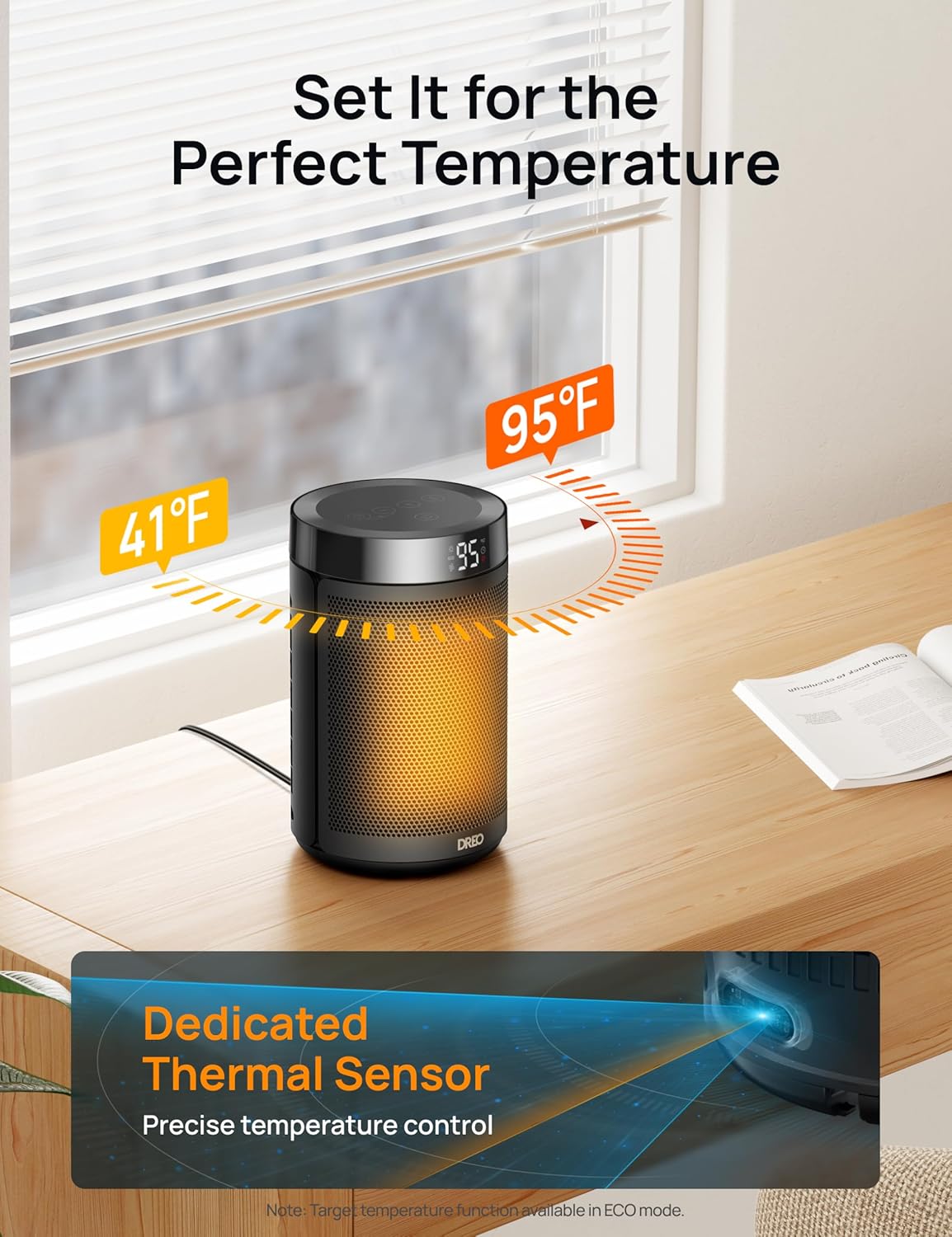 Dreo 1500W PTC Ceramic Space Heater with Timer and Thermostat - Black