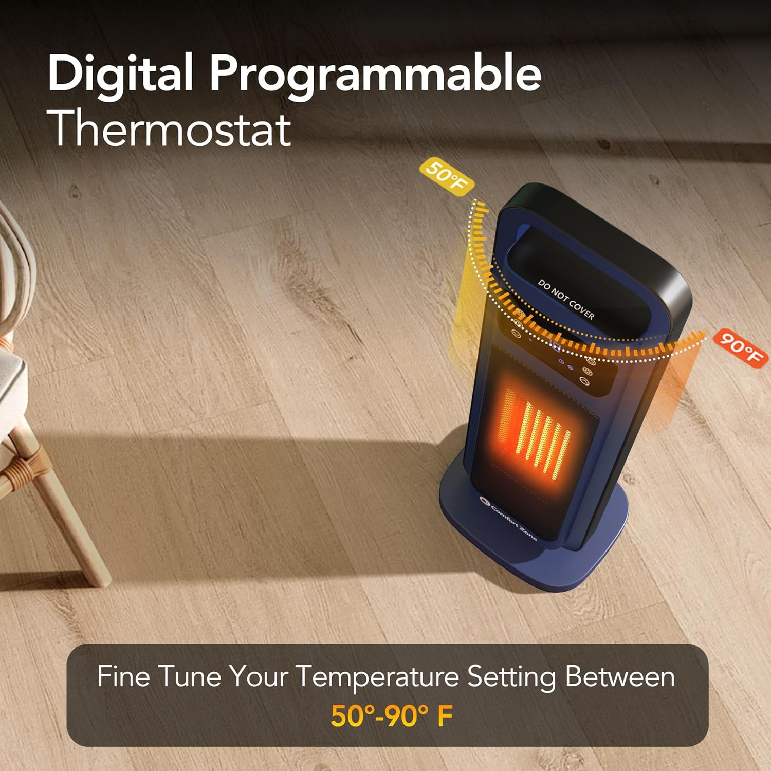 Comfort Zone 26-Inch 1500W Tower Space Heater with Remote Control