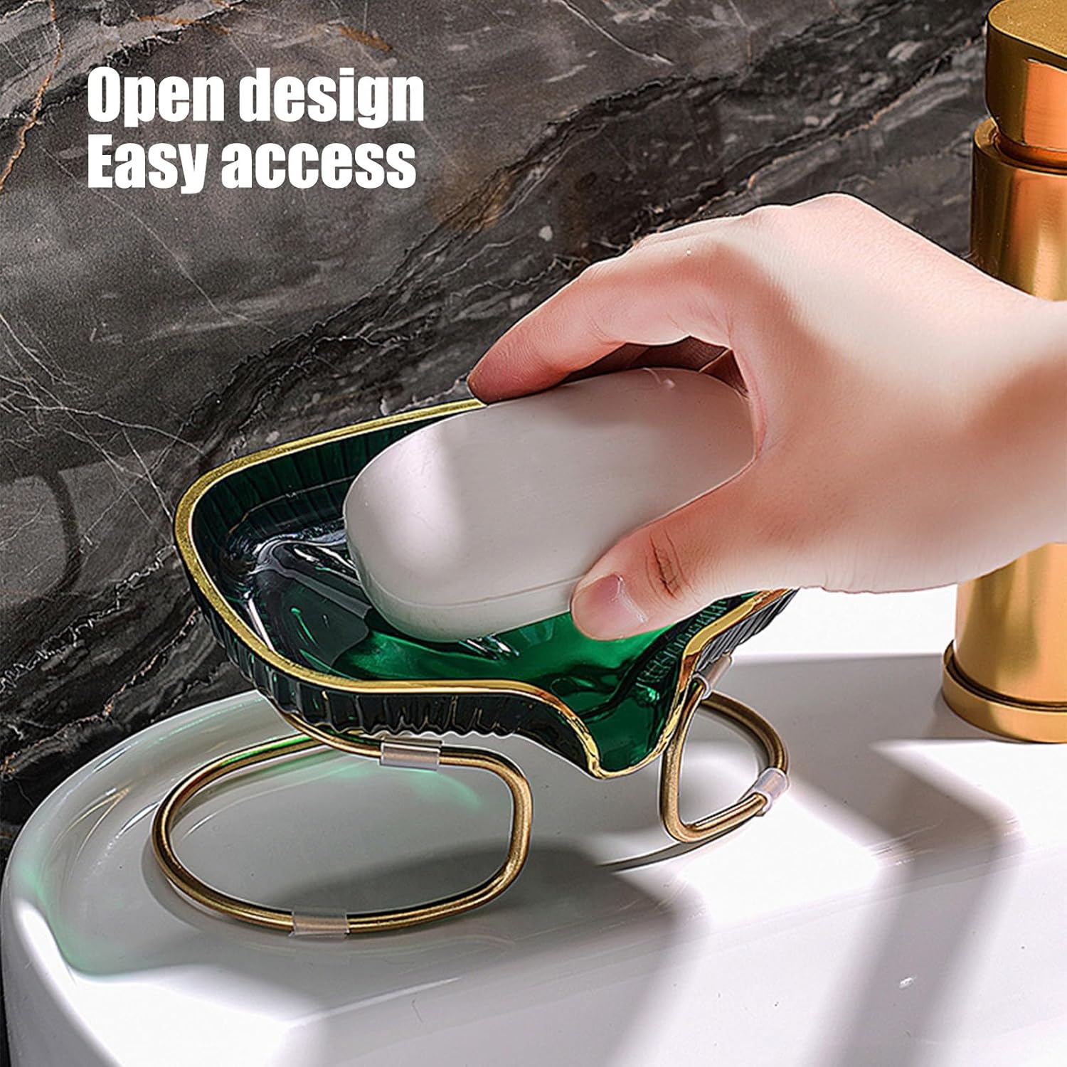 Stylish Soap Dish with Drain Spout and Metal Frame 1