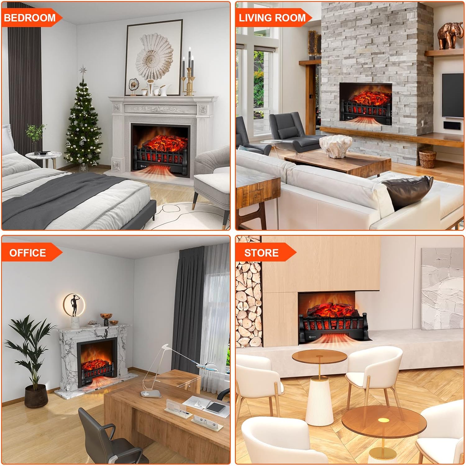Riseon Electric Fireplace Logs with Remote Control 5 Flame Levels