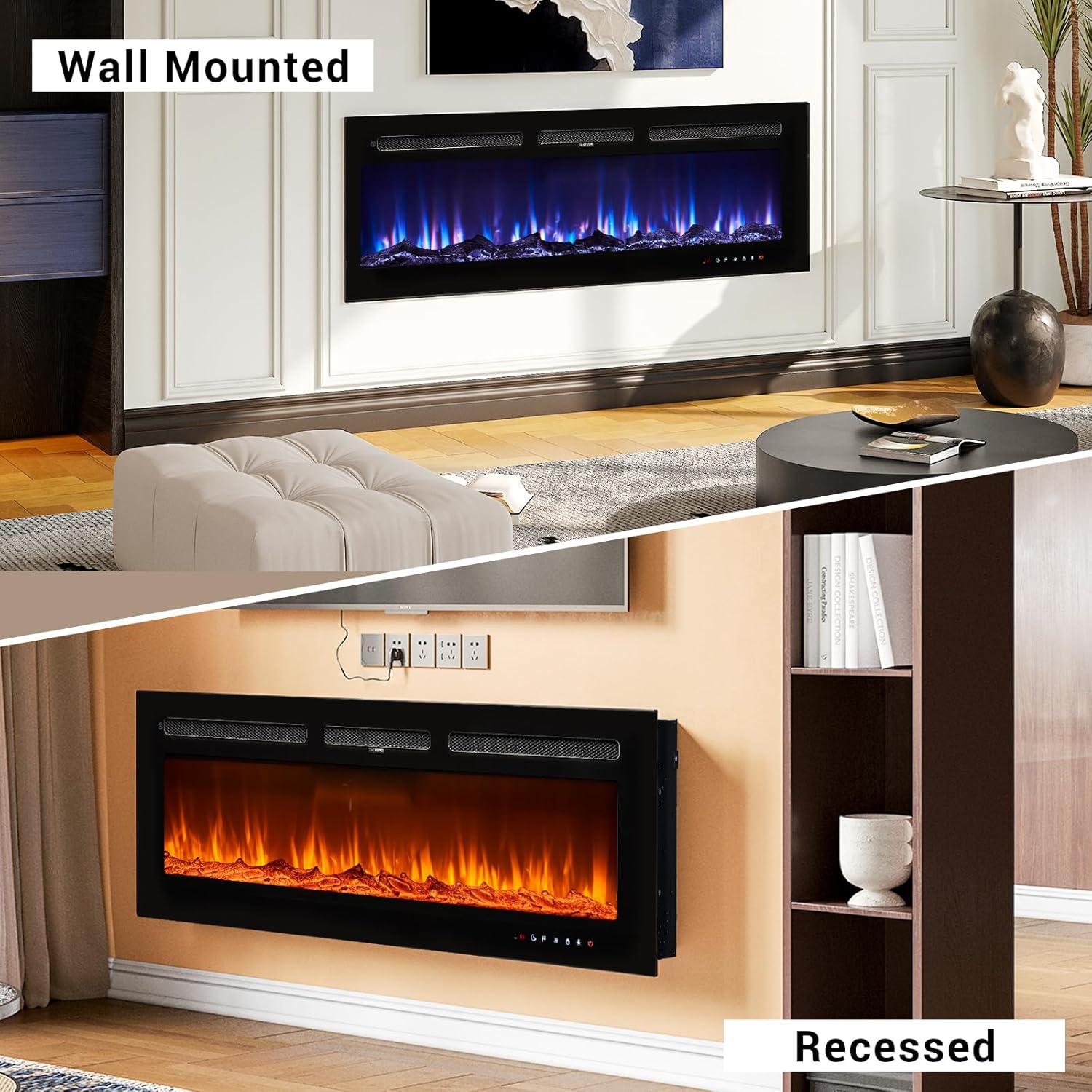 oneinmil Electric Fireplace 50 Inch WallMounted