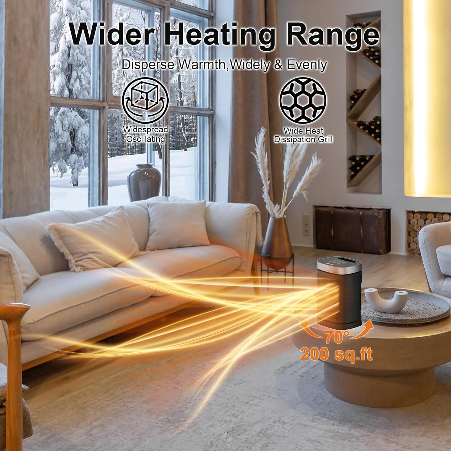 JIBUFI 1500W PTC Space Heater with 70 Oscillation and Remote Control