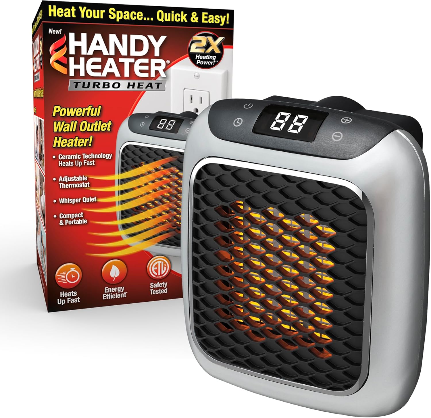 Ontel Turbo Wall Heater - 800W Ceramic Quiet Energy Efficient