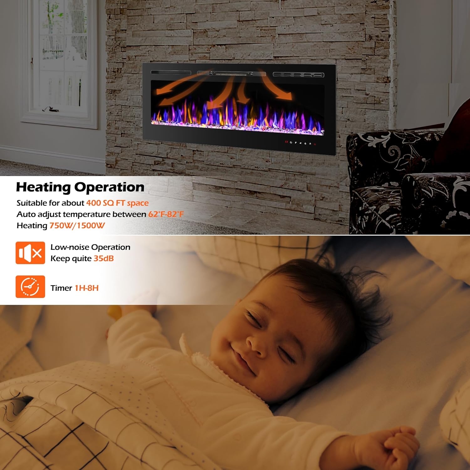 BETELNUT 36 Electric Fireplace with Remote Control
